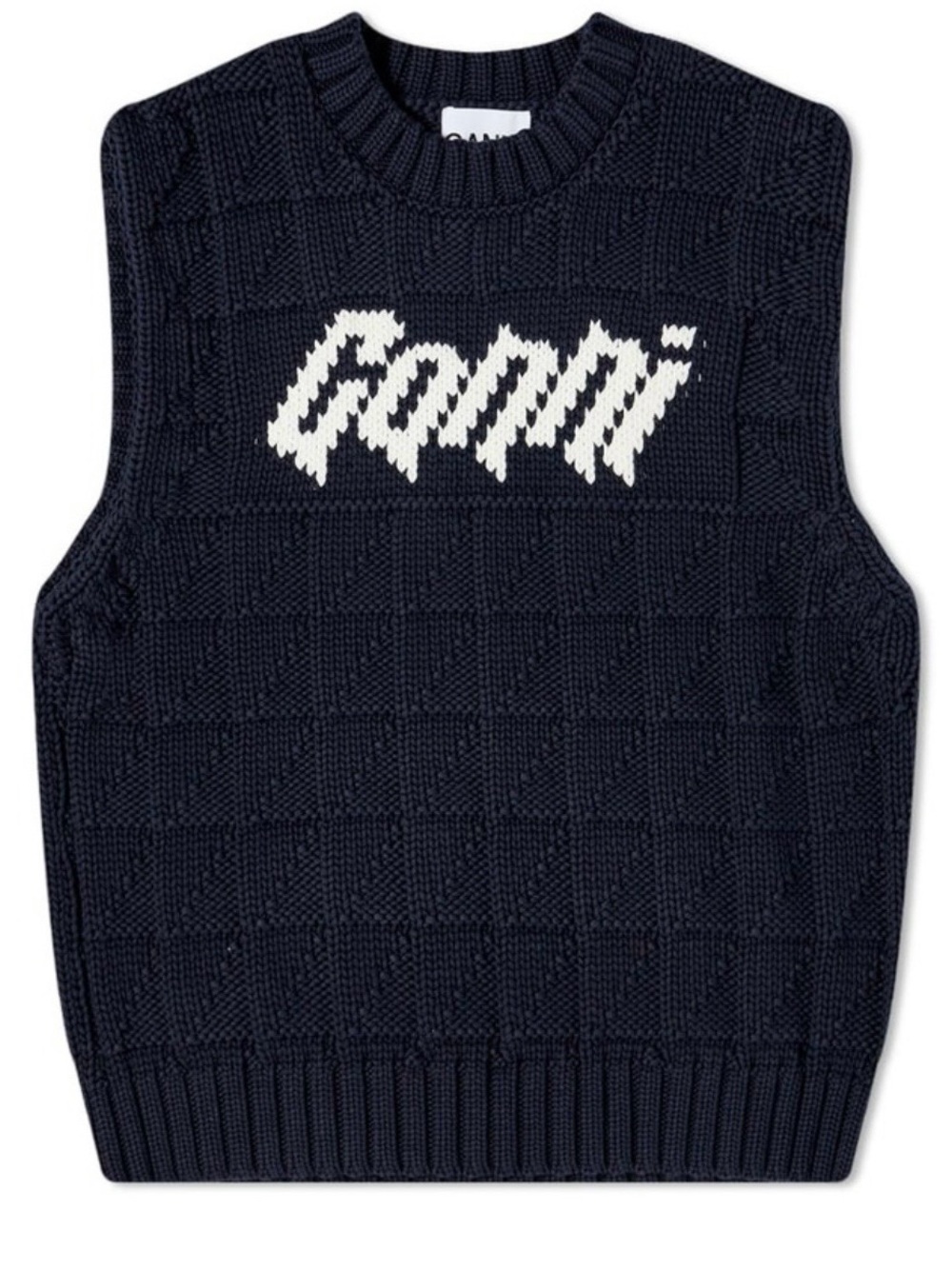 Ganni Navy and White Knit Logo Vest